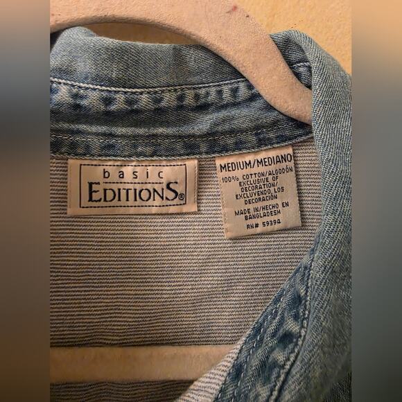 Vtg 90s Womens Floral Embroidered Stripped Denim Shirt Button Down Size M Boho - Picture 4 of 7